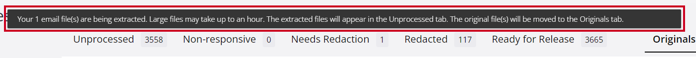 gray bar with text that says your files are being extracted.