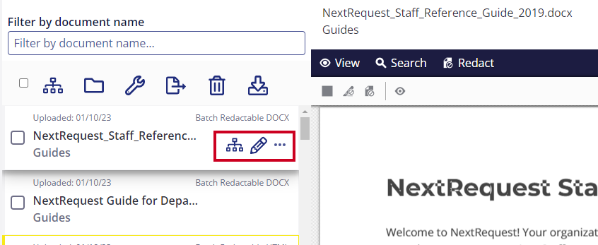 Action icons on document card.
