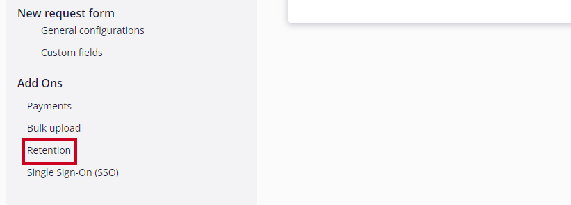 retention link in left navigation.