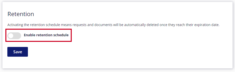 enable retention schedule toggle.