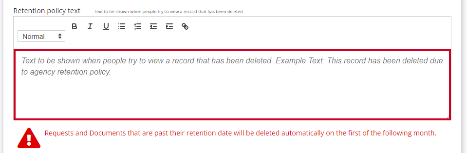 retention policy textbox.