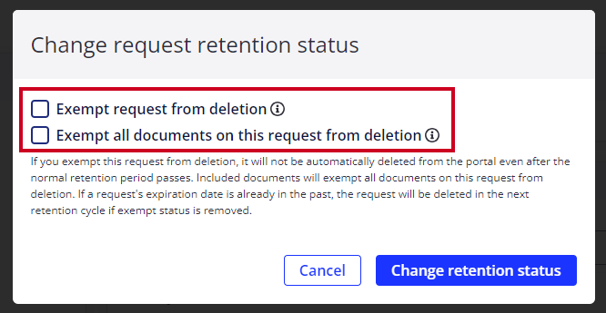 exempt from deletion checkbox.