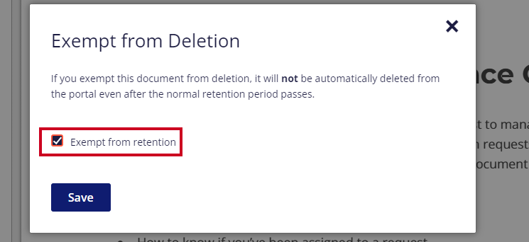 exempt from retention checkbox.