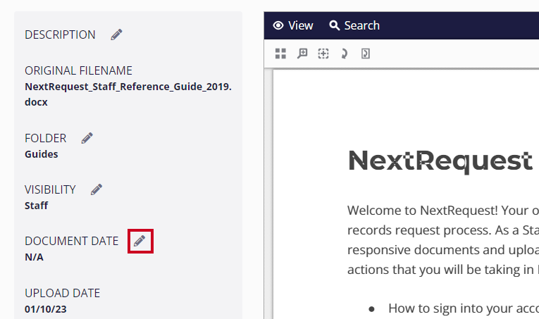 pencil icon next to document date.