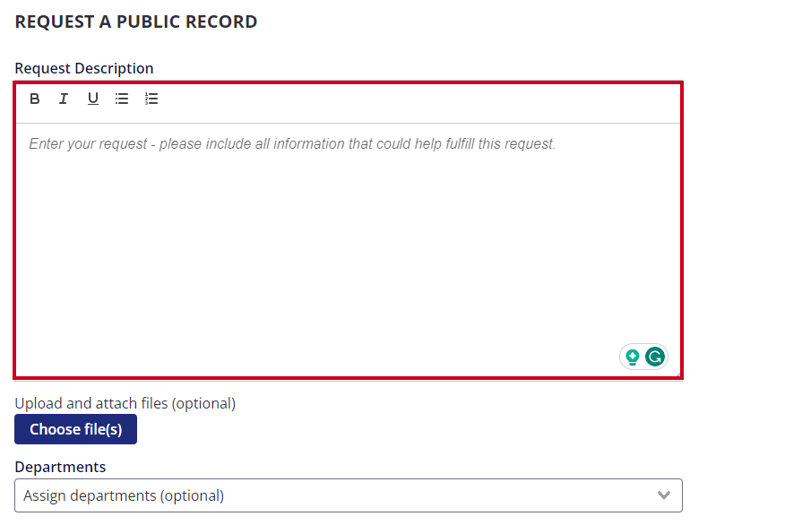 request description textbox.