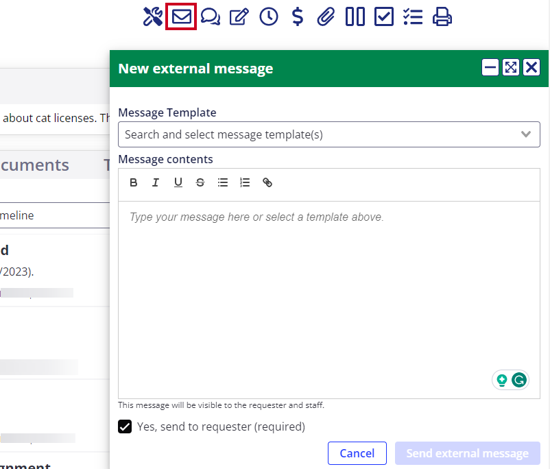 external message pop up.