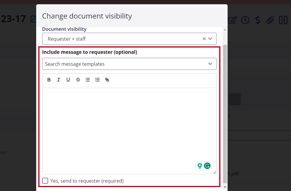 include message to requester textbox.