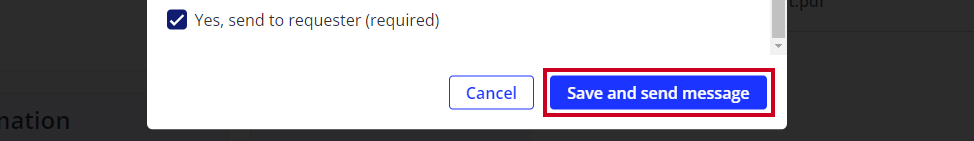 blue save and send message button.