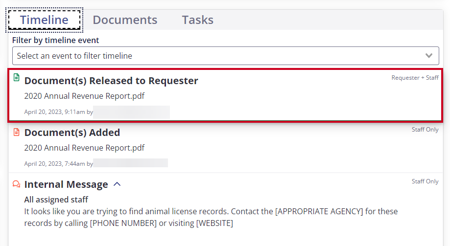 released document card on Timeline tab.