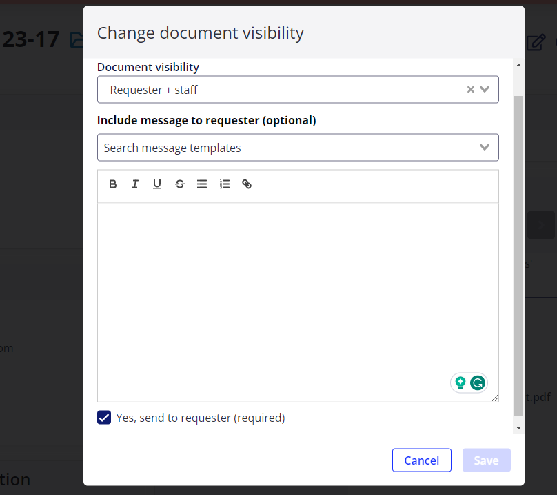 change document visibility pop up.