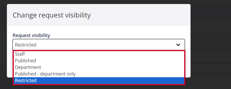 change request visibility dropdown.