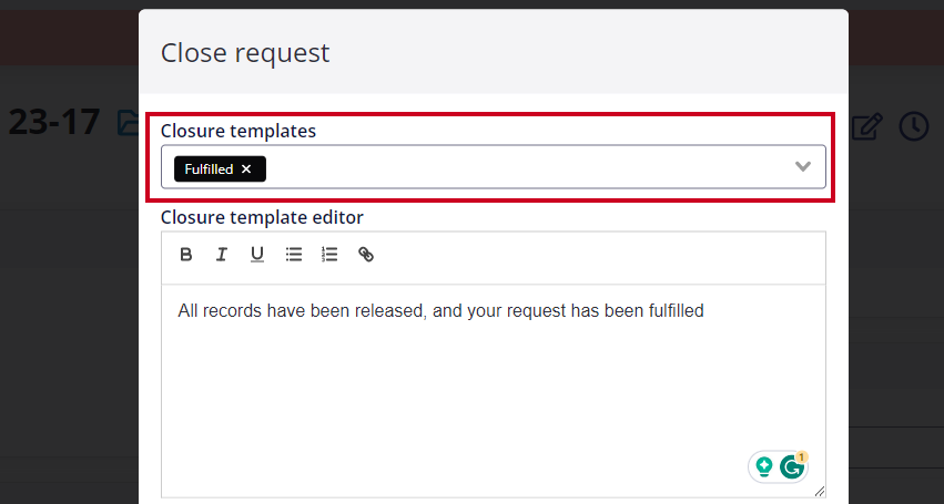 Closure template drop-down.