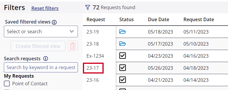 select closed request