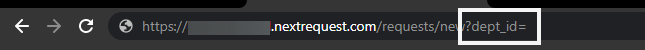 The URL has '?dept_id=' was added to the URL and highlighted in the address bar.