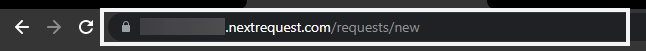 The URL for the portal's Make a Request page is highlighted in Google Chrome's address bar.