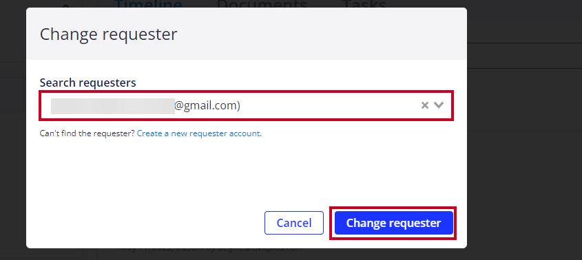 change requester blue button.