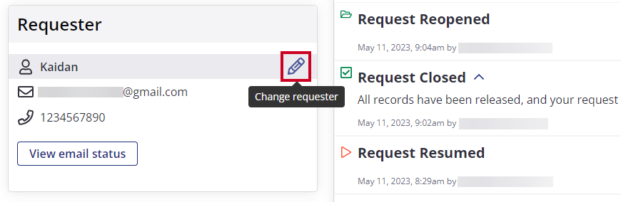 Pencil icon next to requester.