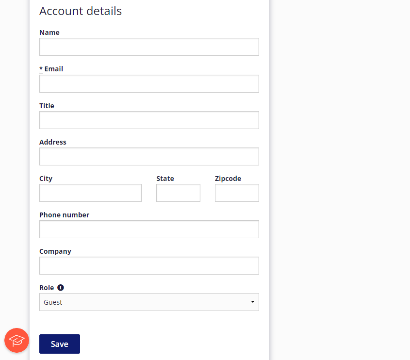 Account details fields.