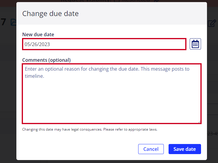 new due date and comments box