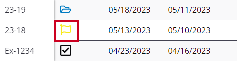 The due soon icon, a yellow flag, is highlighted in a list of requests.
