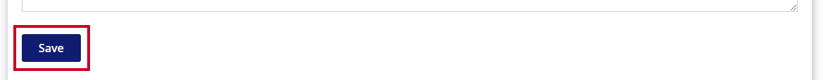 The rectangular, blue Save button is highlighted below the text editor.