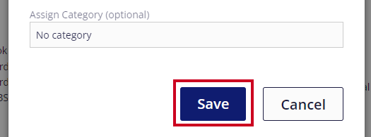 The rectangular, blue Save button is highlighted below the Assign Category drop-down menu.