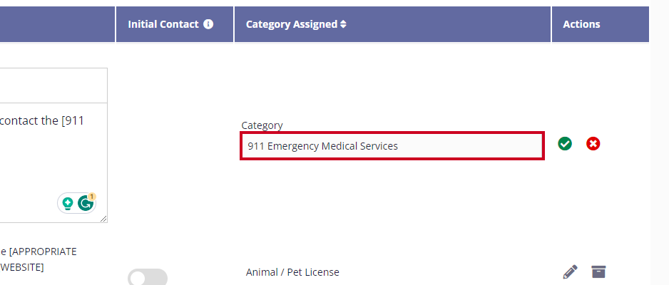 The Category drop-down menu is highlighted in the table's Category Assigned column.