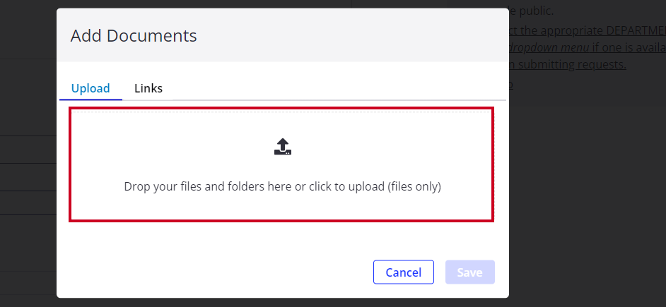 drop your files and folders here or click to upload box.