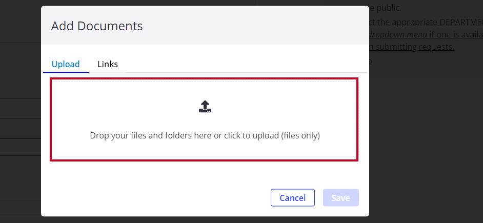 Drop your files and folders here or click to upload box.