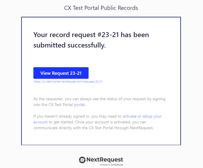 Request submitted email