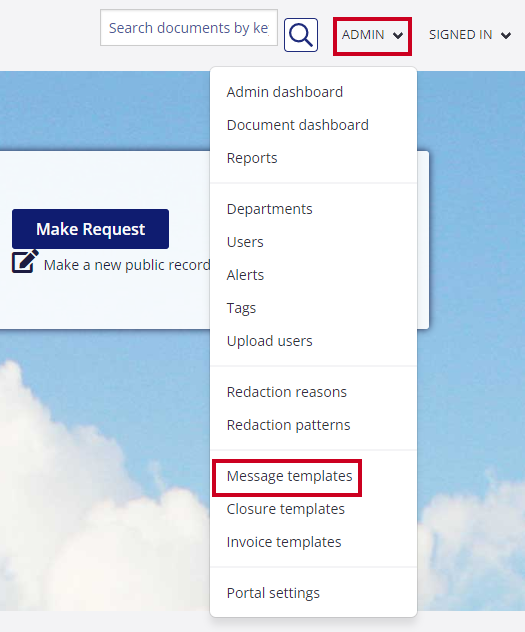 Message templates option in Admin menu.