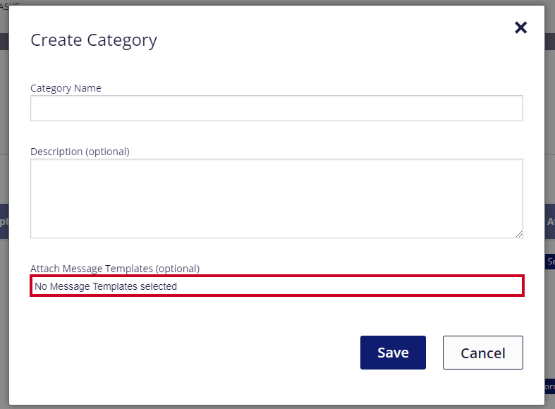 On the Create Category pop-up window, the optional Assign Category drop-down menu is highlighted above the Save button. There is no category assigned.