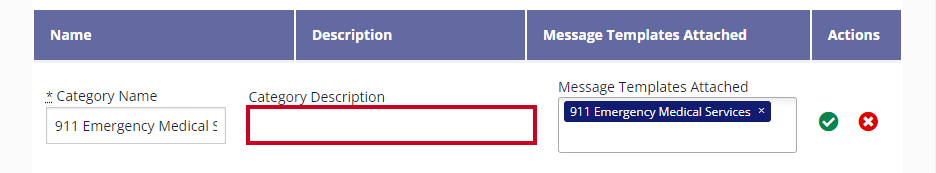 The Category Description is highlighted in the table's name column. The field is currently has no displayed text.