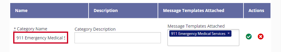 The Categorys Name text field is highlighted in the table's name column. The name is currently set to '911 Emergency Medical Services'.