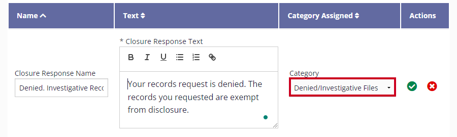The Category drop-down menu is highlighted in the table's Category Assigned column.
