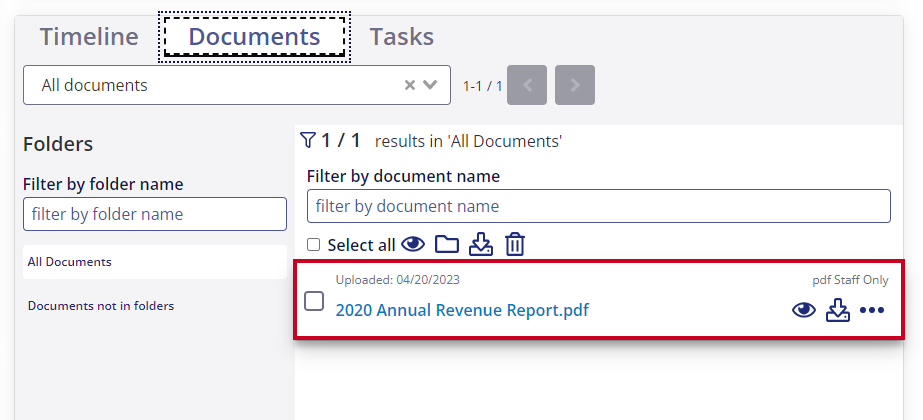 Documents tab list.