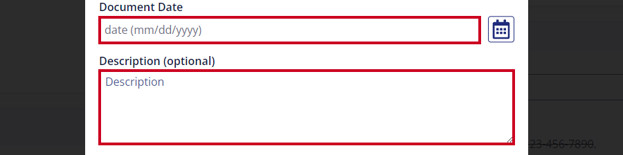 Document date and description fields.