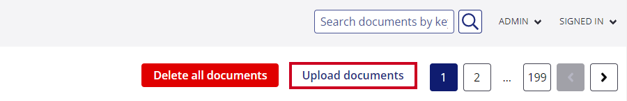blue upload documents button in top right of screen.