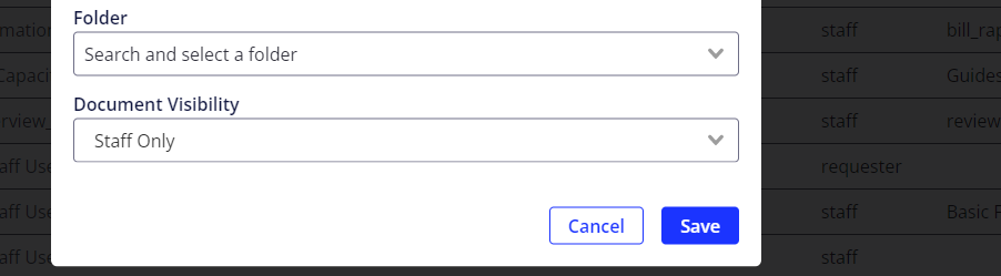Folder and document visibility fields.