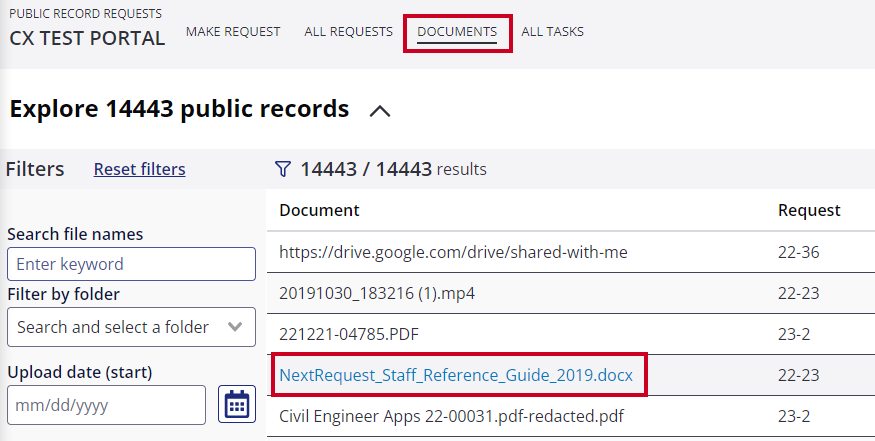 select document link on documents index.