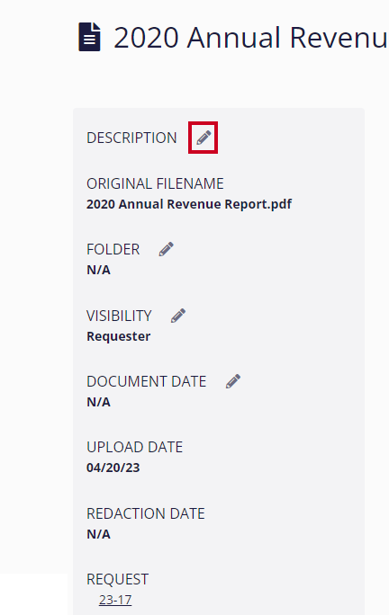 Pencil icon next to document fields.
