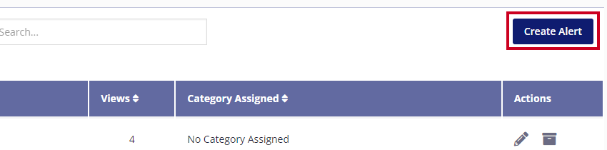 The rectangular, blue Create Alert button is highlighted to the right-hand side filter options.