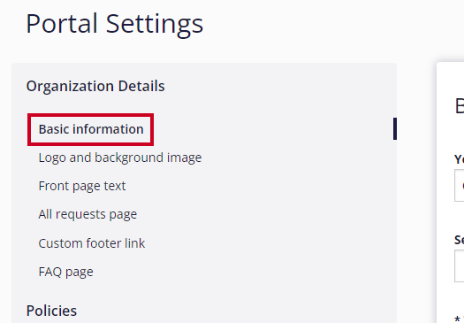 The Basic Information tab is highlighted in the left-hand navigation menu.