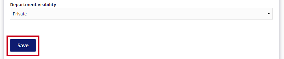 The rectangular, blue Save button is highlighted below the Department Visibility drop-down menu.