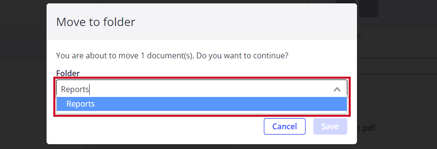 Text in folder drop-down.