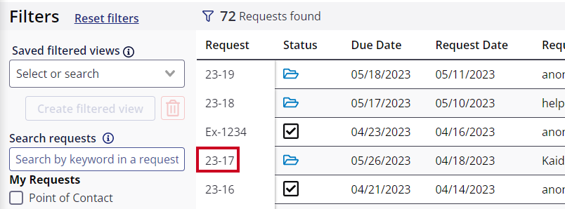 Request number link.