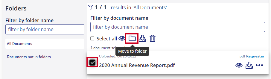 checkbox next to documents and blue folder icon.