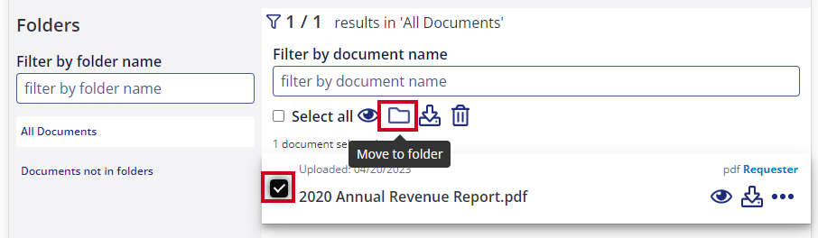 Checkbox next to documents and the blue folder icon.
