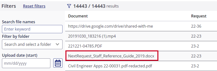 Select document link on documents index.