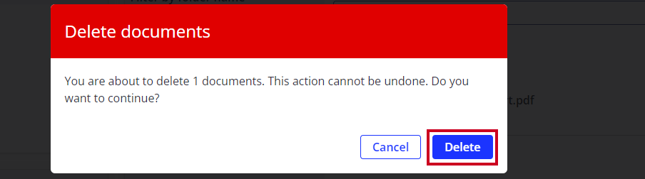 Delete button on pop up.